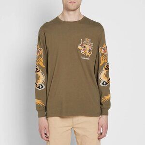 Maharashi Men's Golden Long Sleeve Tee Dragon Embroidery Maha Olive MEDIUM